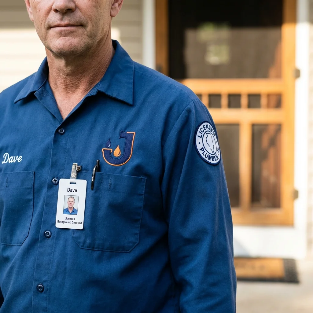 Licensed plumber showing ID badge in Thousand Palms, CA