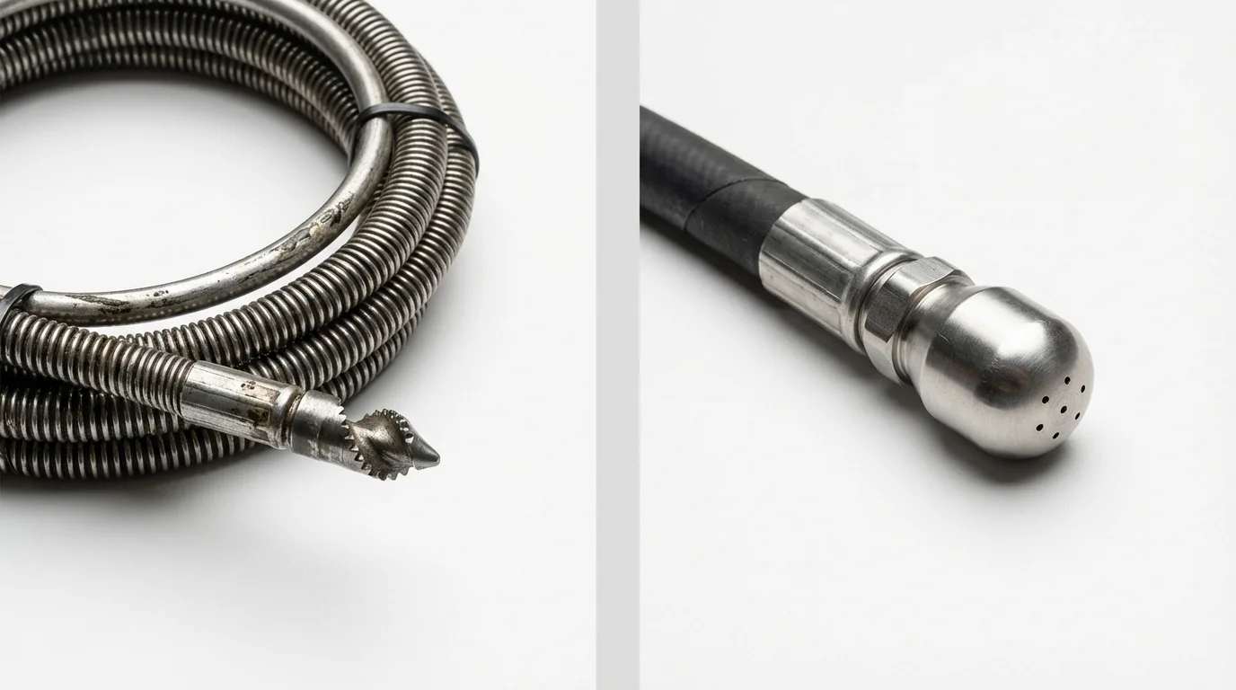 Drain snake cable and hydro jetting nozzle used for drain cleaning in Thousand Palms, CA